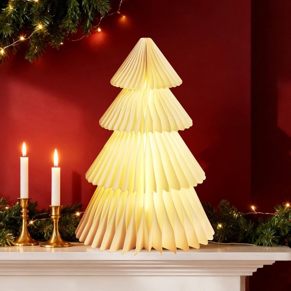 White Paper Christmas Tree, 15 Inch Honeycomb Christmas Tree Glow, White Honeyco